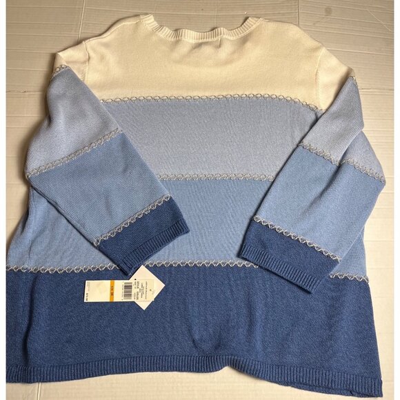 NWT-Alfred Dunner Womens 3/4 Sleeve Colorblock  blue Sweater 3X Cotton Blend - Picture 4 of 11